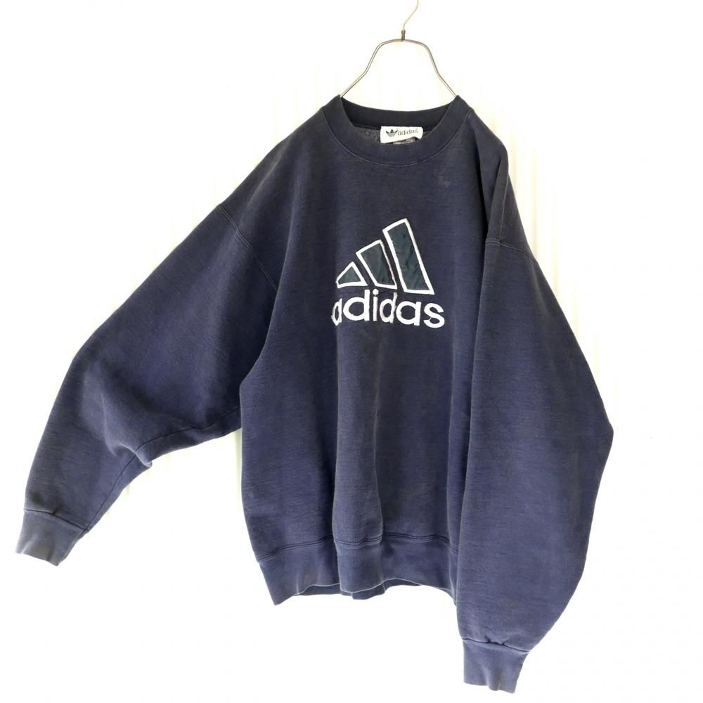 Adidas ロゴ刺繍bigスウェット Navy 古着屋マッシュ