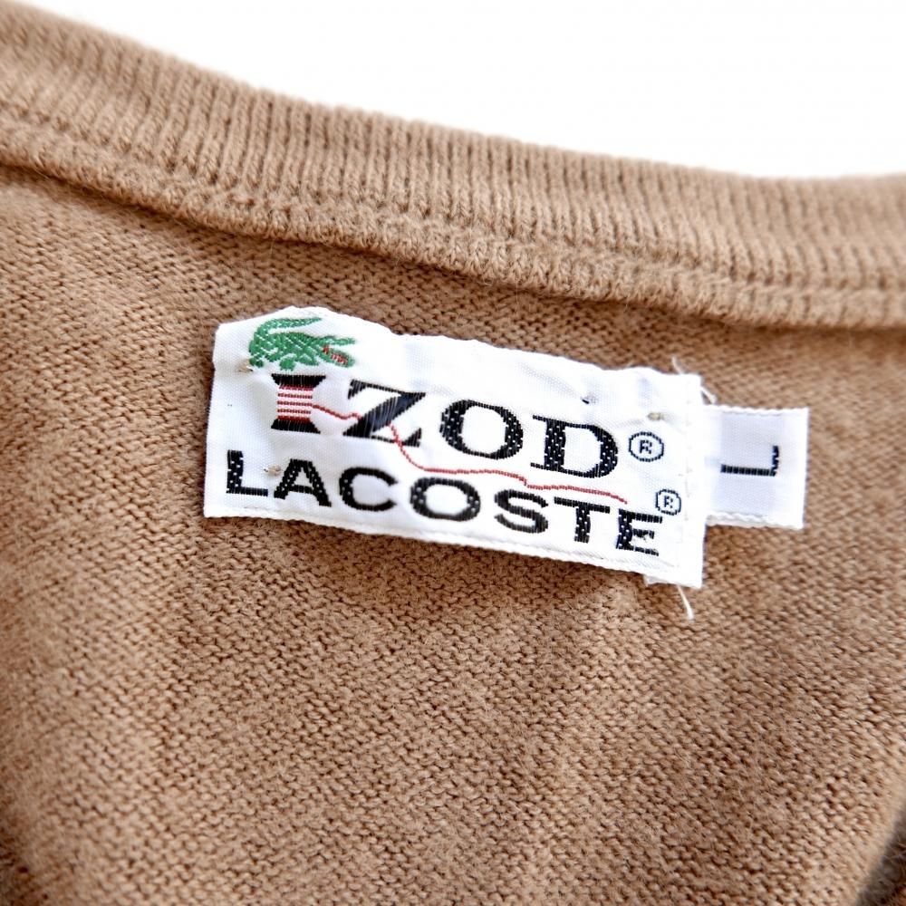 IZOD LACOSTE Vネック ブラウンニット 肌触り良い ワンポイント