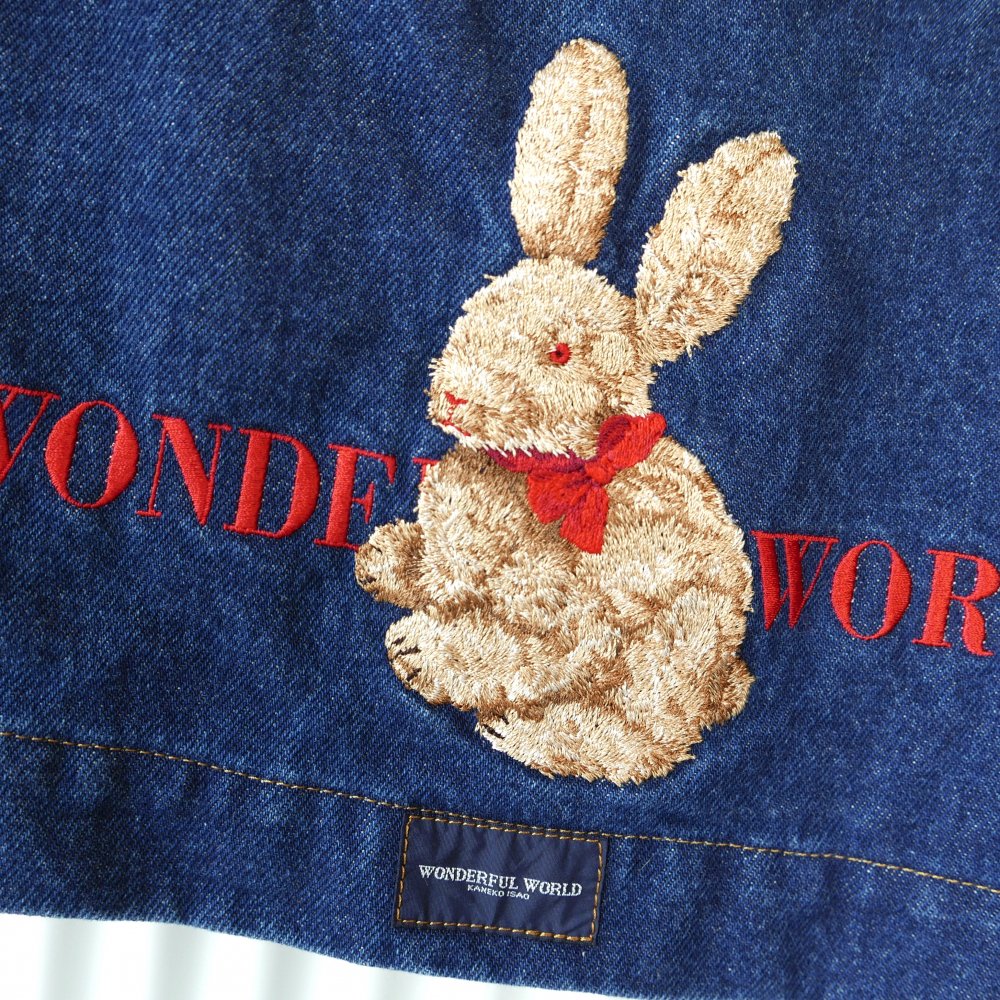WONDERFUL WORLD リボンうさぎ刺繍デニムスカート-古着屋マッシュ