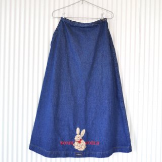 WONDERFUL WORLD リボンうさぎ刺繍デニムスカート