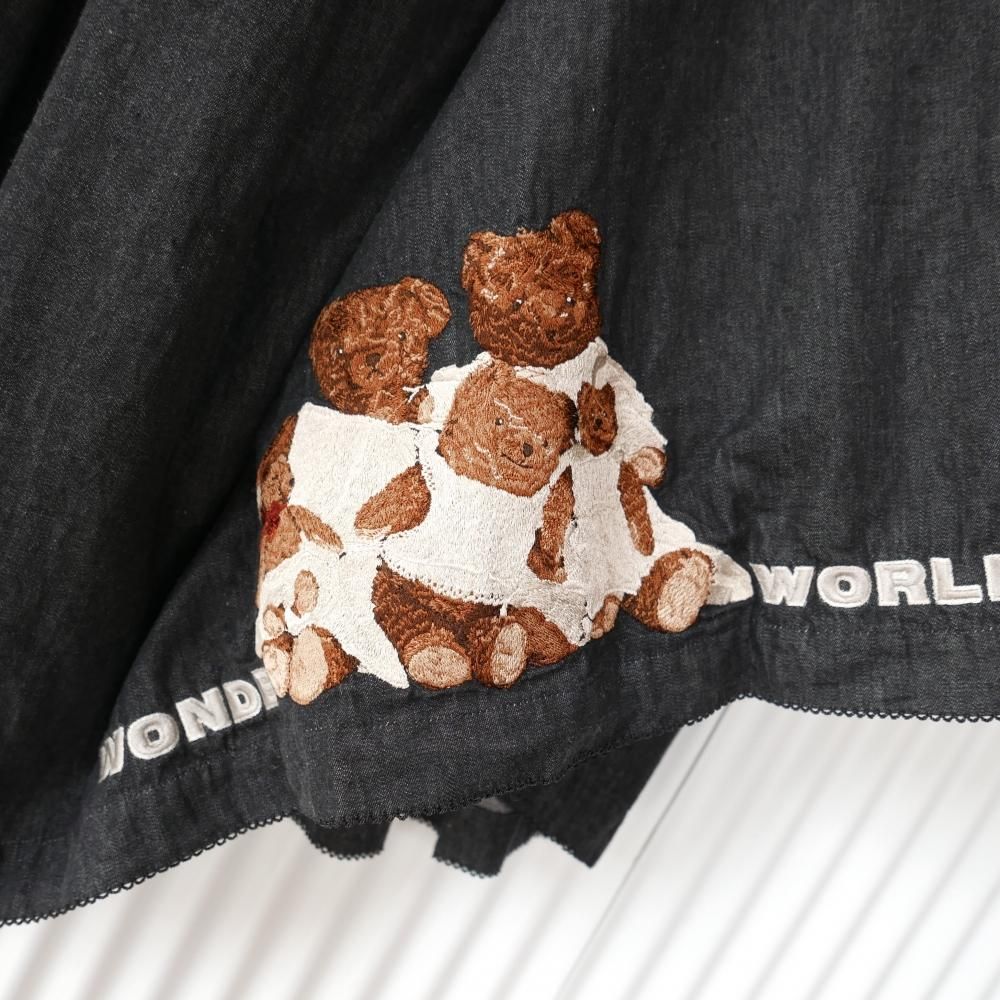 WONDERFUL WORLD ファミリーベア刺繍たくし上げリボンスカート