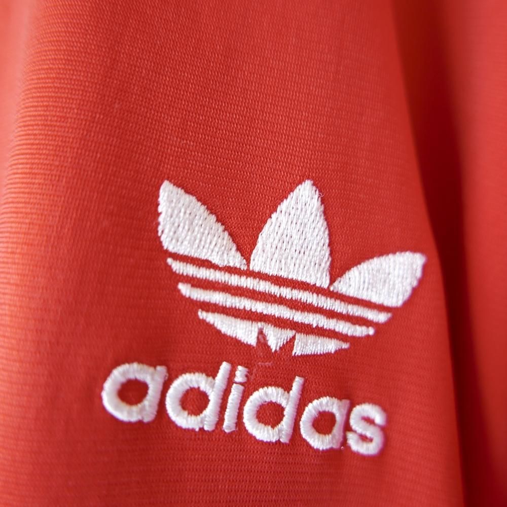 Adidas ノーカラー3ライントラックジャケット Red 古着屋マッシュ