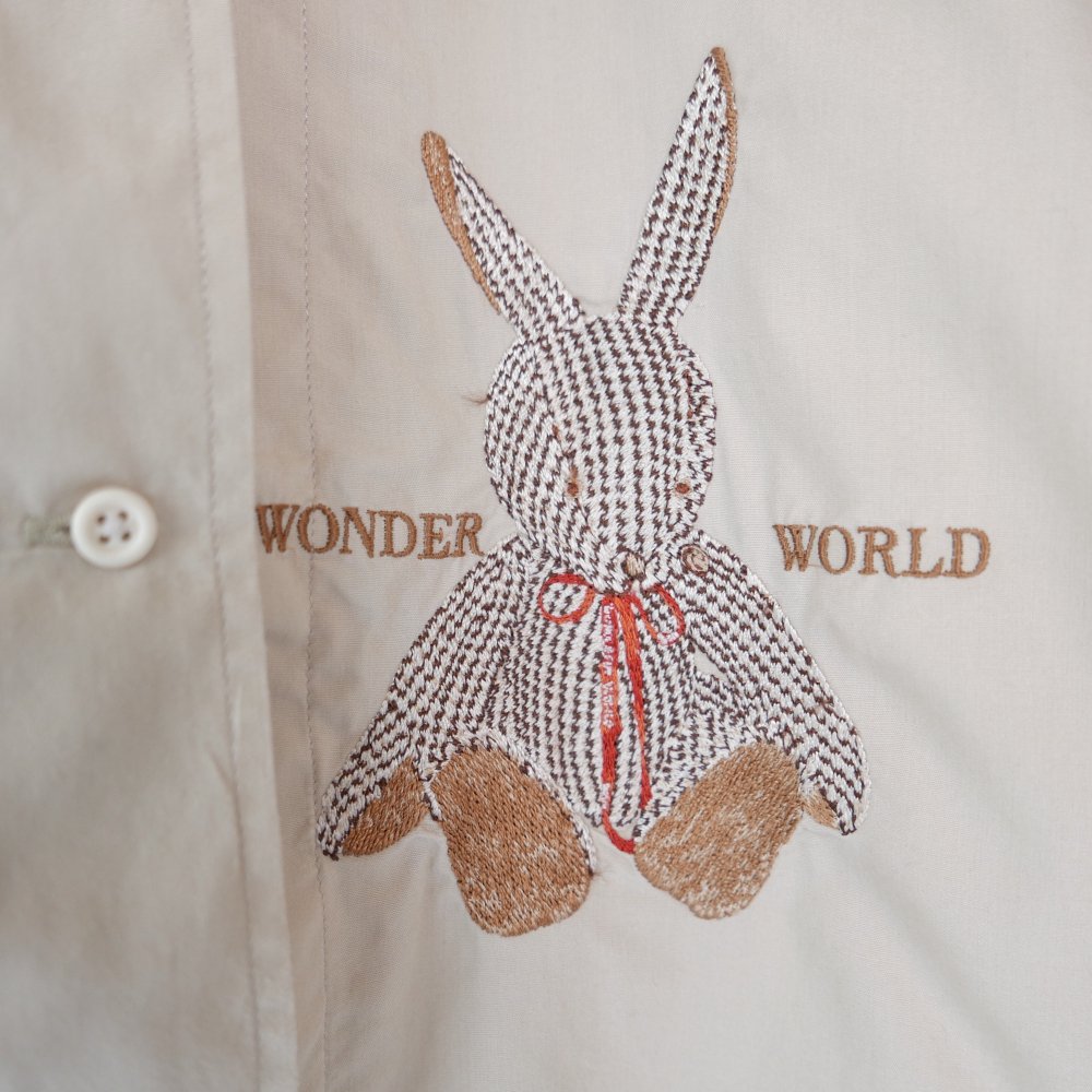 WONDERFUL WORLD ぬいぐるみうさぎ刺繍 オープンカラーシャツ-古着屋