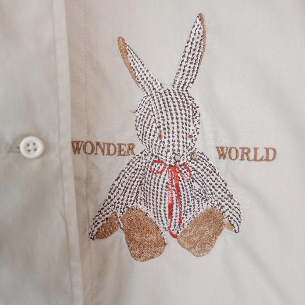 WONDERFUL WORLD ぬいぐるみうさぎ刺繍 オープンカラーシャツ-古着屋