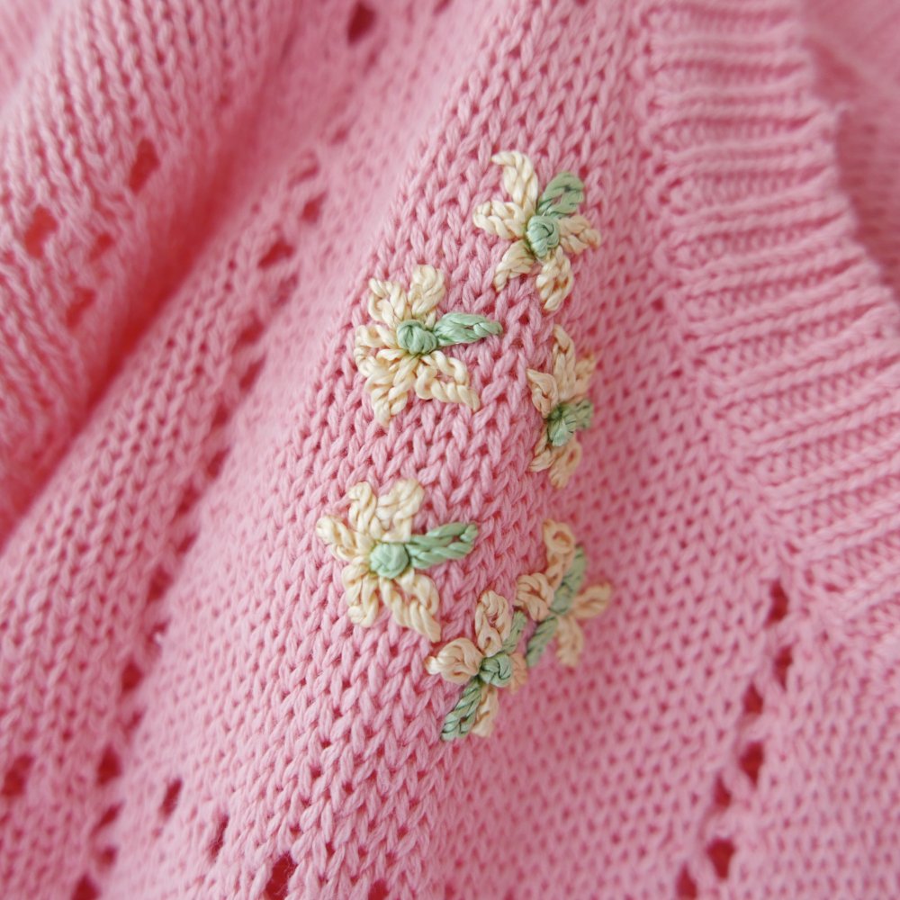 小花刺繍と透かし編みのサマーニット-古着屋マッシュ