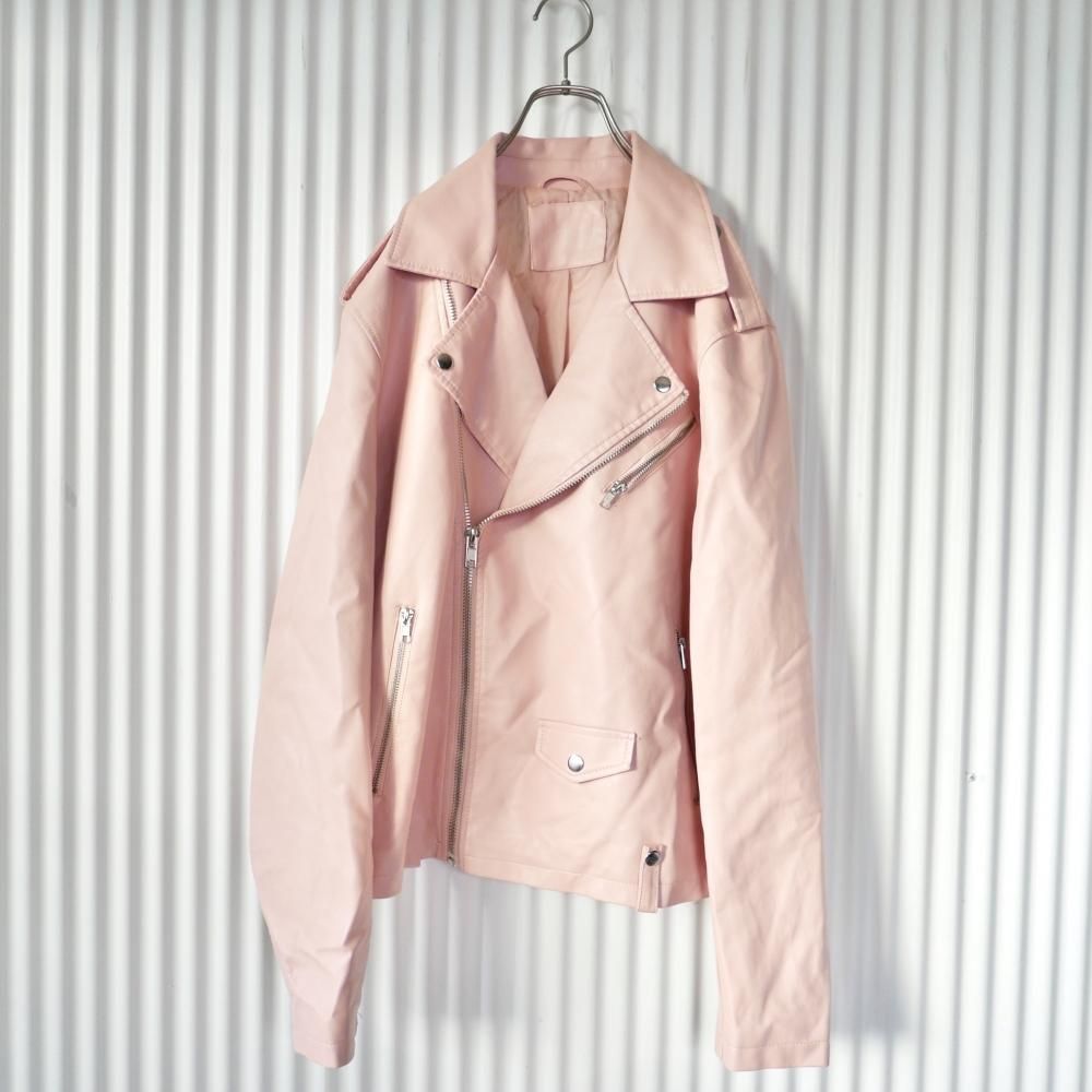 フェイクレザーライダースジャケット Baby Pink 古着屋マッシュ フェイクレザーライダースジャケット Baby Pink 古着屋マッシュ