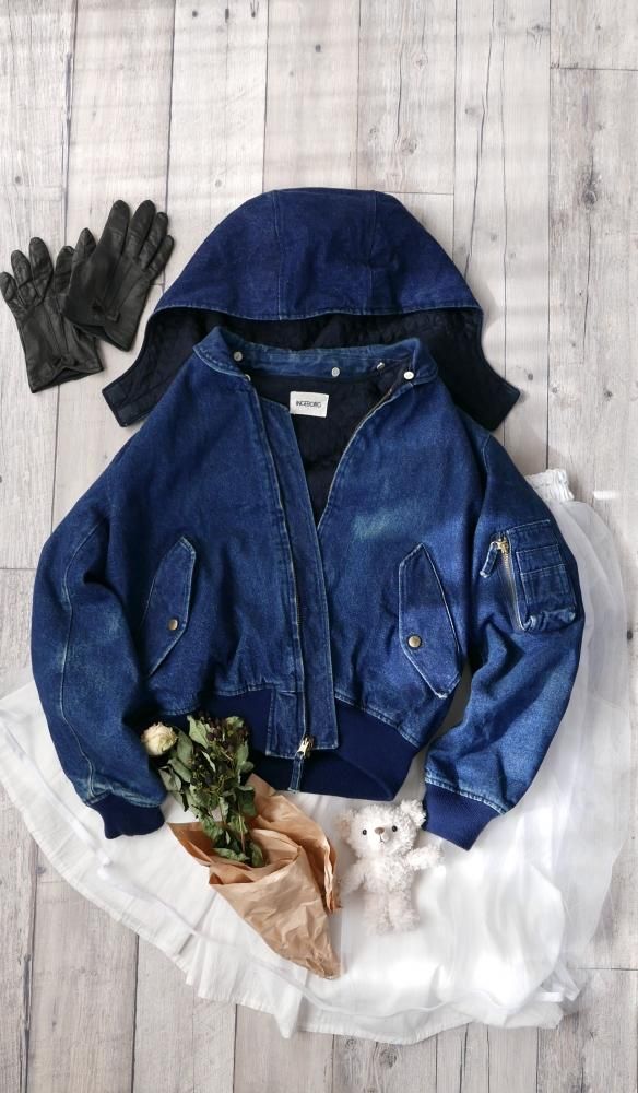 【良好品】 INGEBORG バックロゴ デニムフードブルゾン－古着屋マッシュ ジャケット・アウター