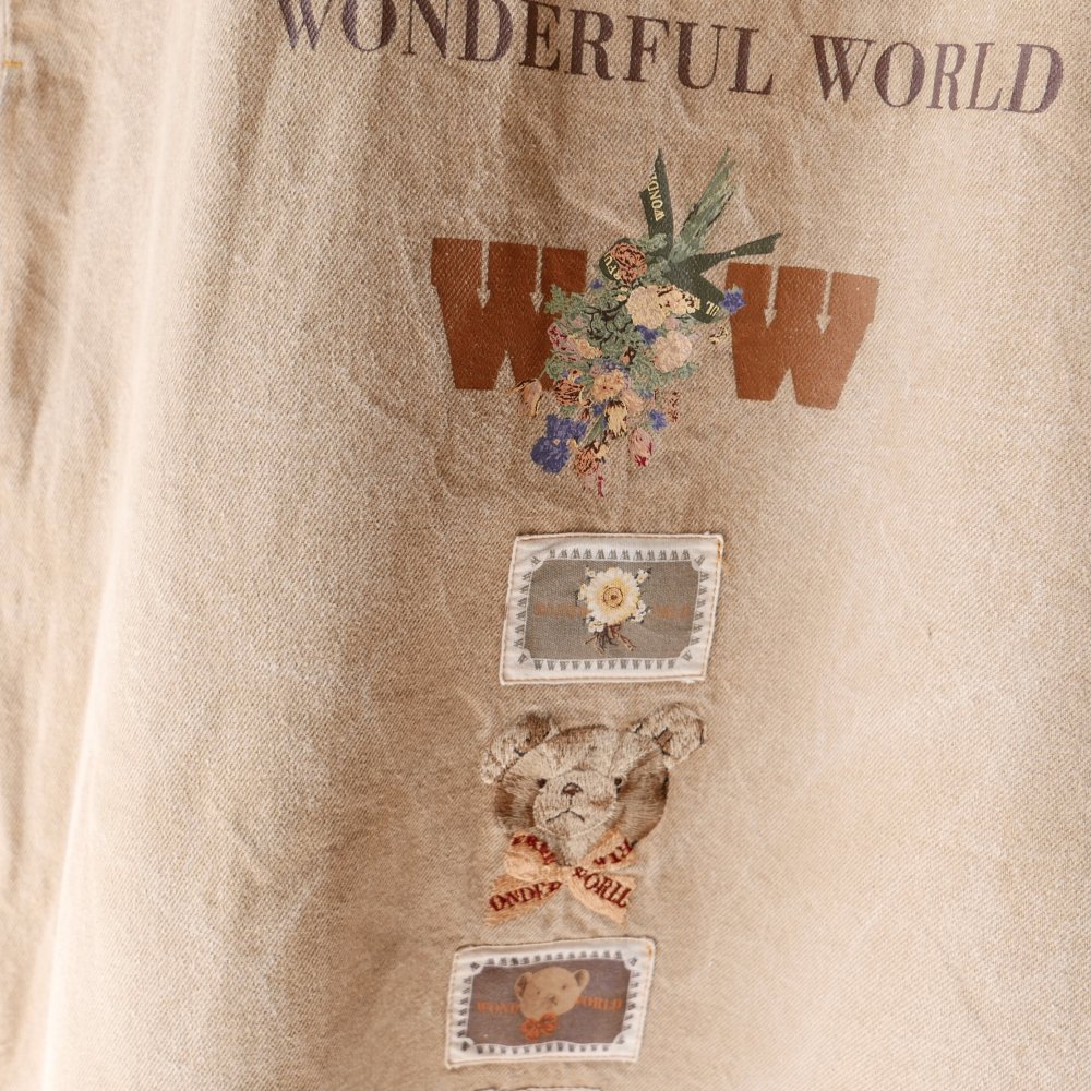 WONDERFUL WORLD くまちゃん刺繍×ワッペン ジャンパースカート-古着屋 