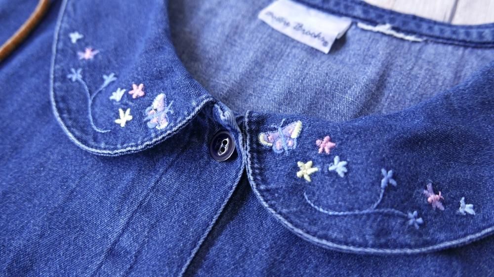 ボビーブルックス　てんとう虫とお花刺繍デニムワンピース　ヴィンテージ　M ボビーブルックス てんとう虫とお花刺繍デニムワンピース
