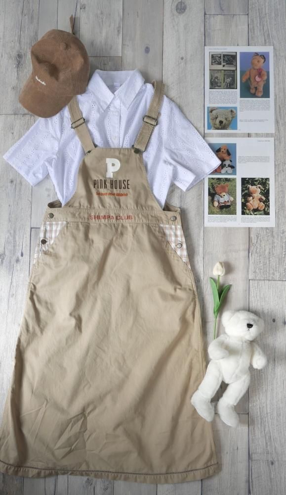 PINK HOUSE ジャンバースカート PINK HOUSE ロゴ刺繍×チェック ジャンパースカート/ミルクティ-古着屋