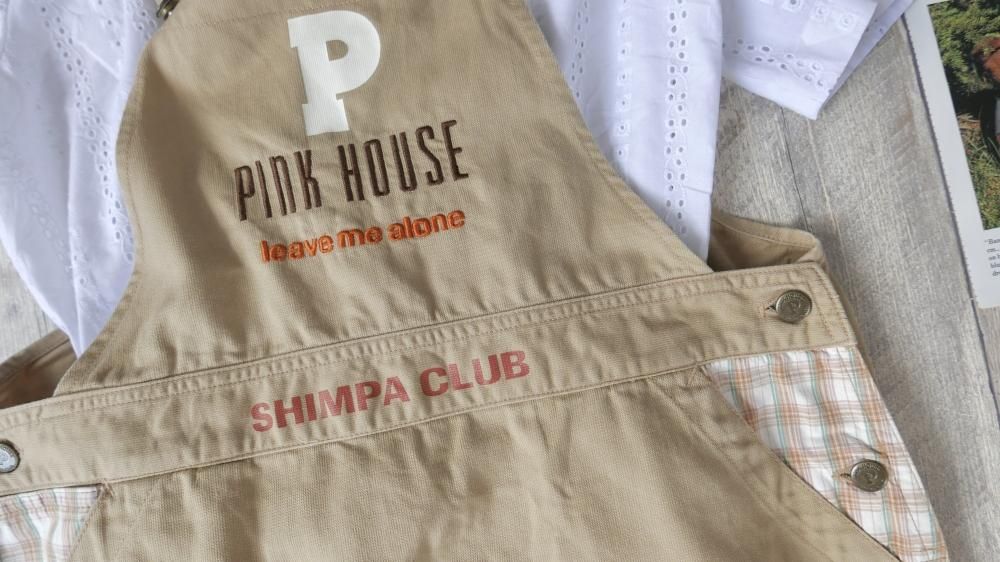 PINK HOUSE ロゴ刺繍×チェック ジャンパースカート/ミルクティ-古着屋