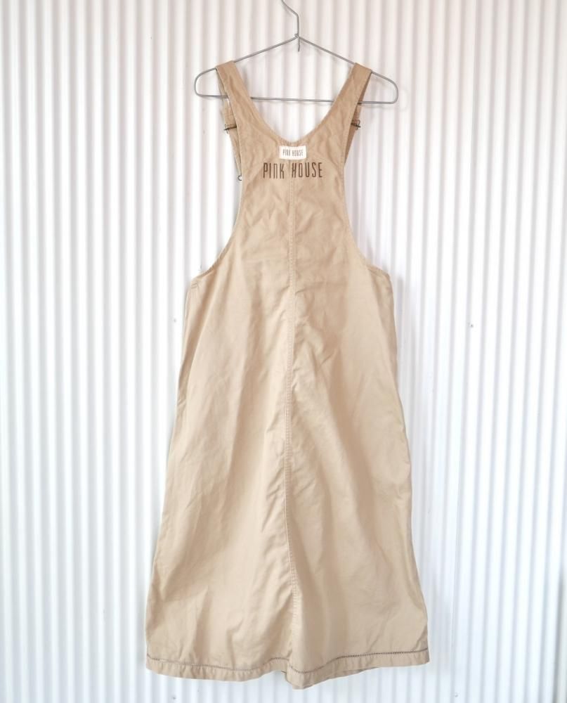 PINK HOUSE ロゴ刺繍×チェック ジャンパースカート/ミルクティ-古着屋