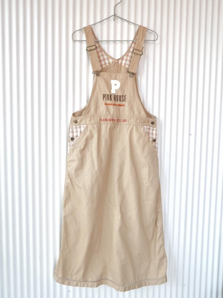 PINK HOUSE ロゴ刺繍×チェック ジャンパースカート/ミルクティ-古着屋