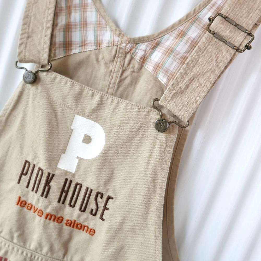 PINK HOUSE ロゴ刺繍×チェック ジャンパースカート/ミルクティ-古着屋