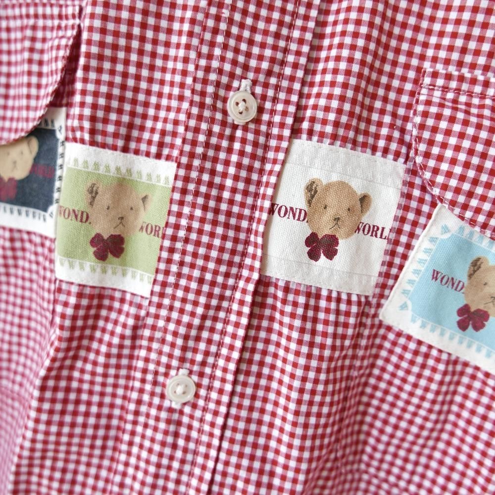 ワンダフルワールド ピンクギンガムチェックくまちゃん刺繍使い