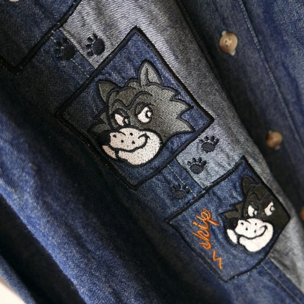 BONSKIP ウルフ刺繍ダンガリーシャツ－古着屋マッシュ