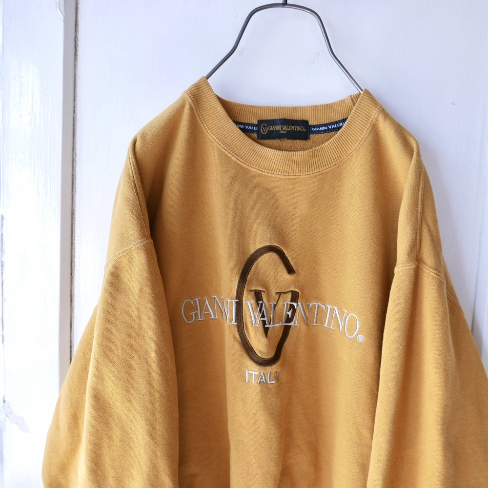新品本物】 90's GIANNI VALENTINO ロゴ刺繍 ノーカラー レトロシャツ