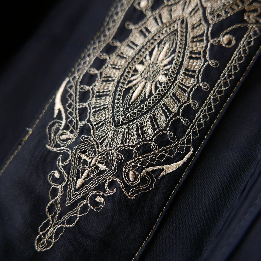vintage シャツ スタンドカラー 刺繍 比翼 ブラック 黒 金