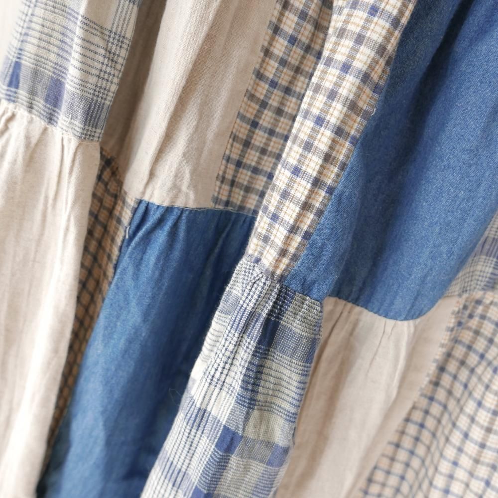 CASUAL CORNER&co デニムチェックパッチワークスカート-古着屋 CASUAL CORNER&co デニムチェックパッチワークスカート-古着屋