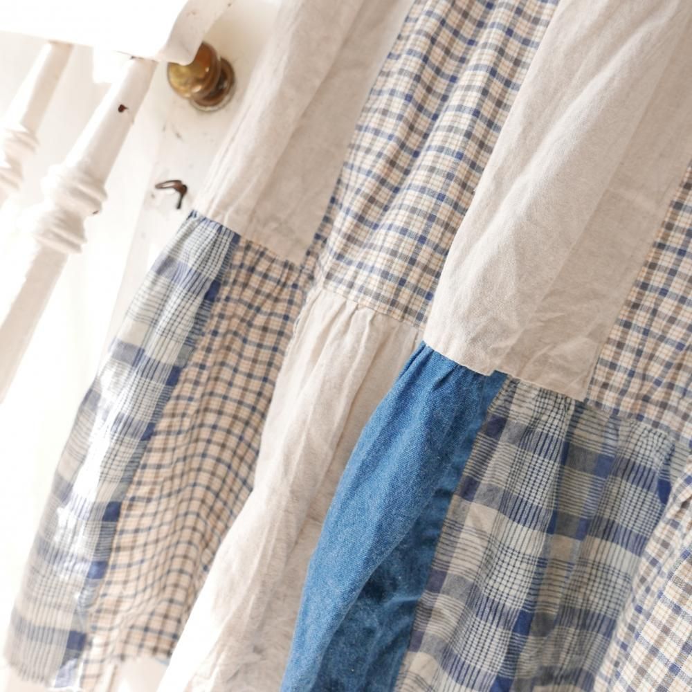 CASUAL CORNER&co デニムチェックパッチワークスカート-古着屋 CASUAL CORNER&co デニムチェックパッチワークスカート-古着屋
