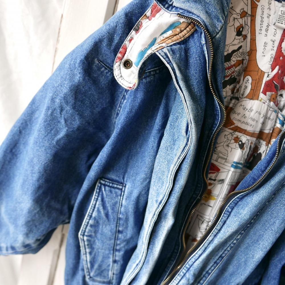 US 90's アメコミライナー 中綿デニムブルゾン－古着屋マッシュ