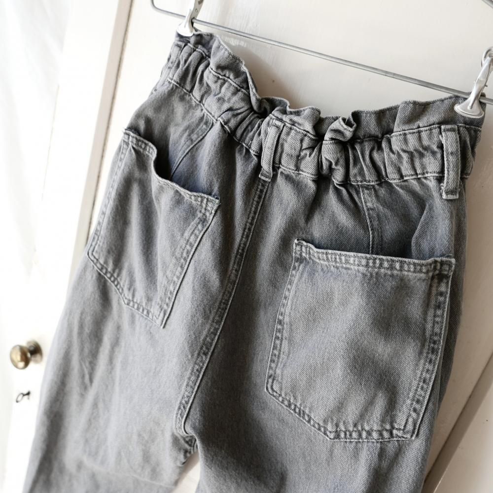 ZARA ウエストシャーリング ハイウオッシュデニムパンツ-古着屋