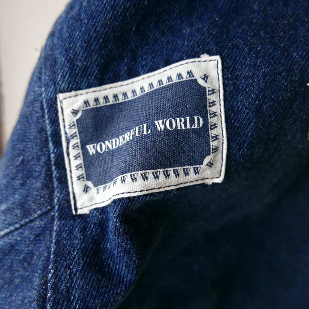 WONDERFUL WORLD バックロゴ刺繍×袖ワッペン デニム中綿ブルゾン－古着