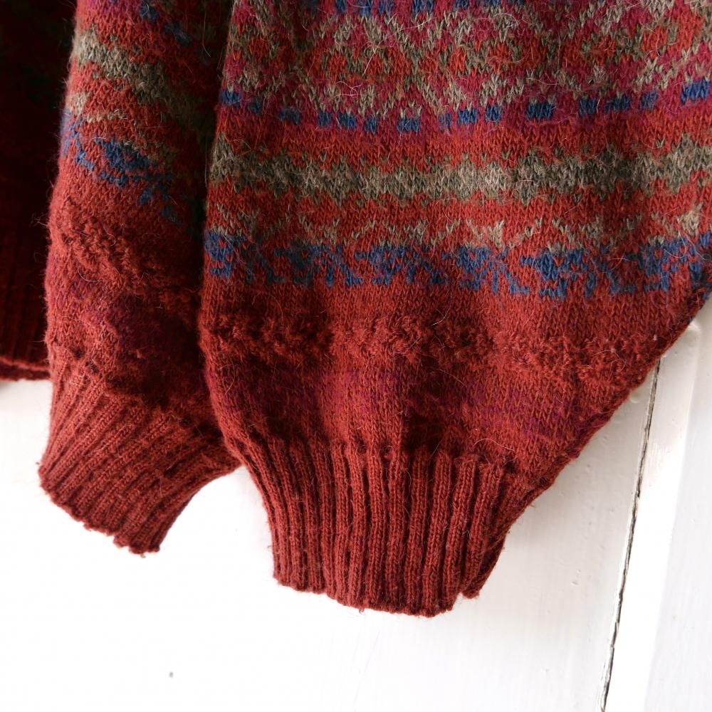 美品✨ パラスパレス アルパカ ウール ニット 赤 2サイズ 編み込み 古着 60s Sears Kings Road ブラック ソリッド アルパカ ウール