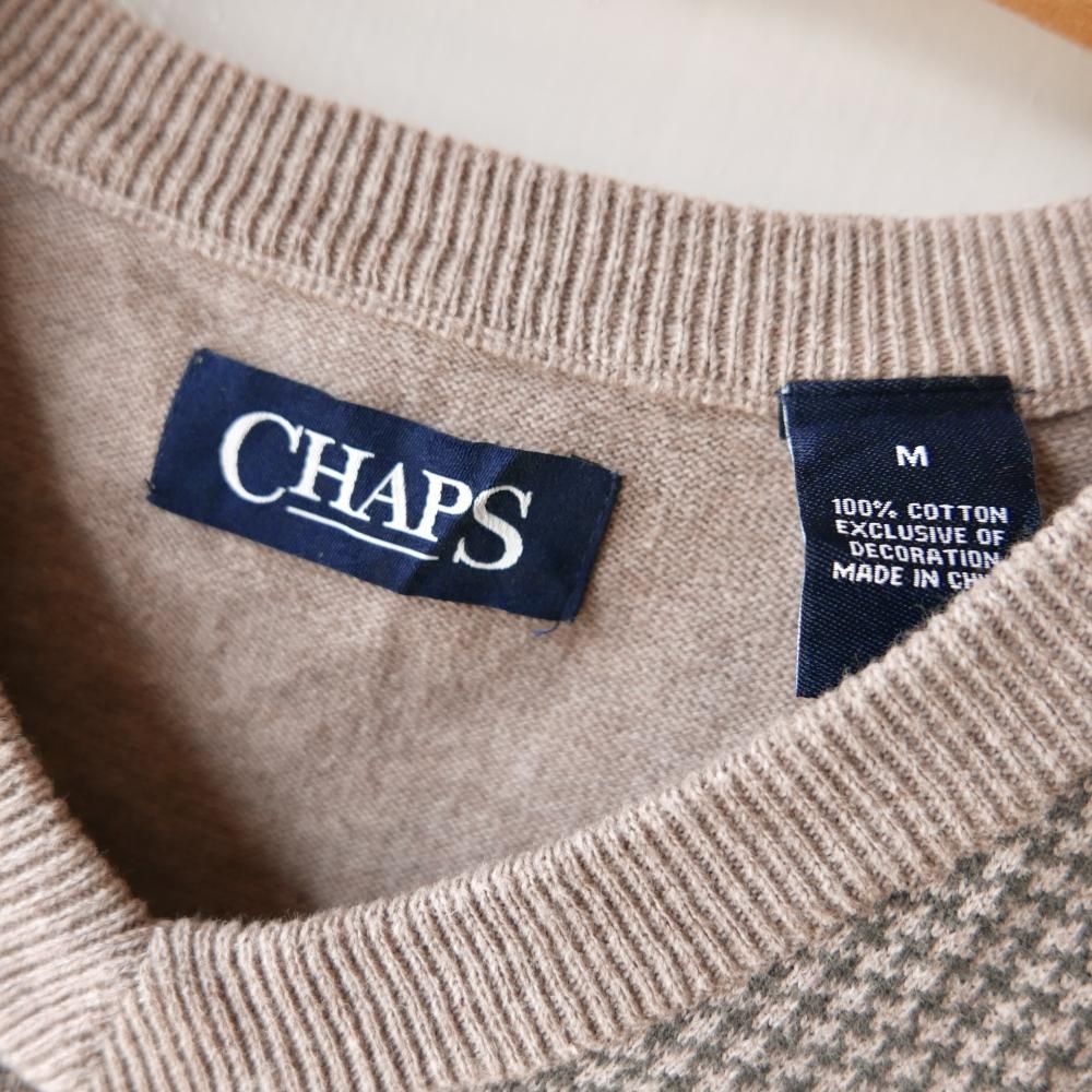 CHAPSハンドトゥースチェックゆるCOTTONニットベスト-古着屋マッシュ CHAPSハンドトゥースチェックゆるCOTTONニットベスト-古着屋マッシュ