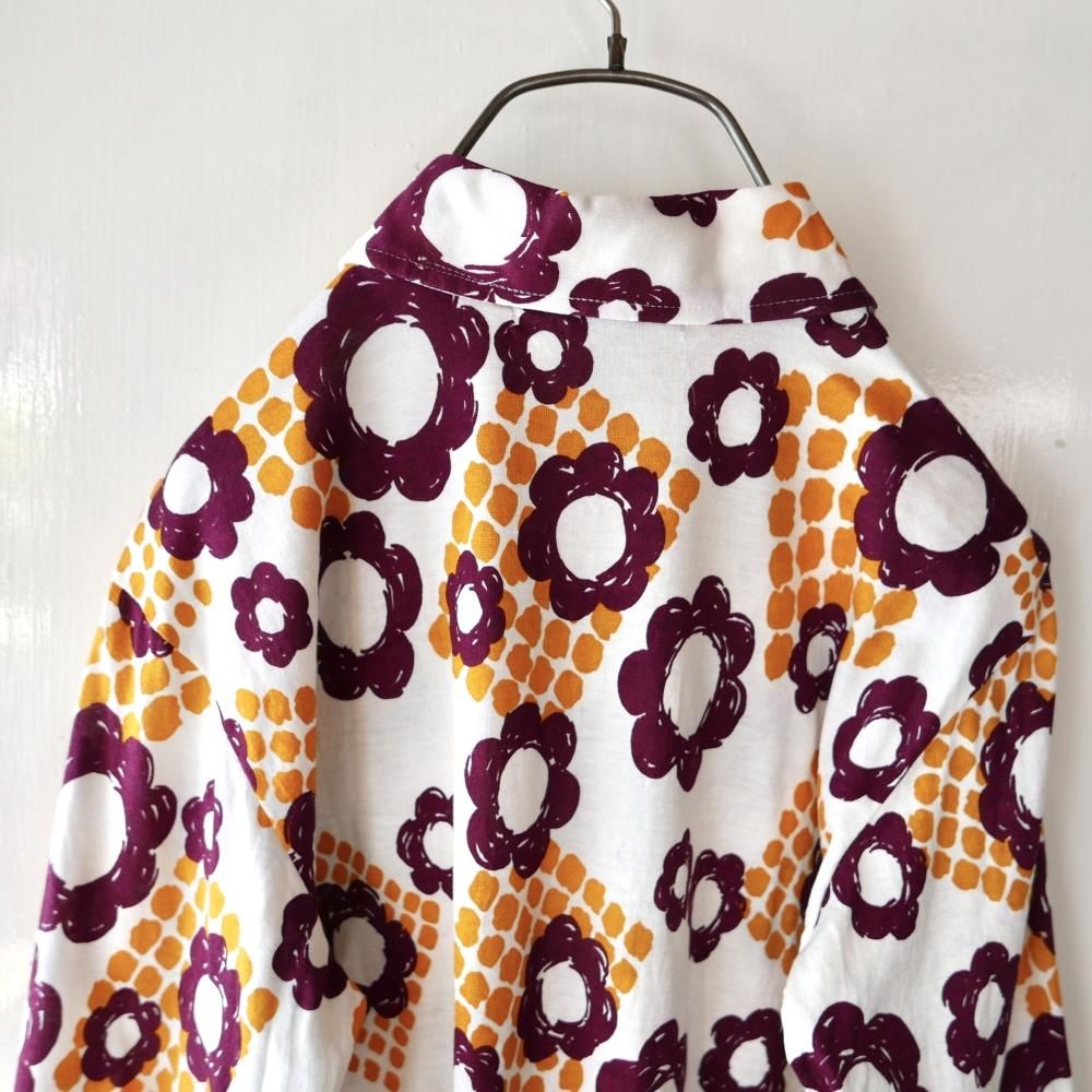 HAKUYA レトロフラワーコットンハーフボタンシャツ-古着屋マッシュ