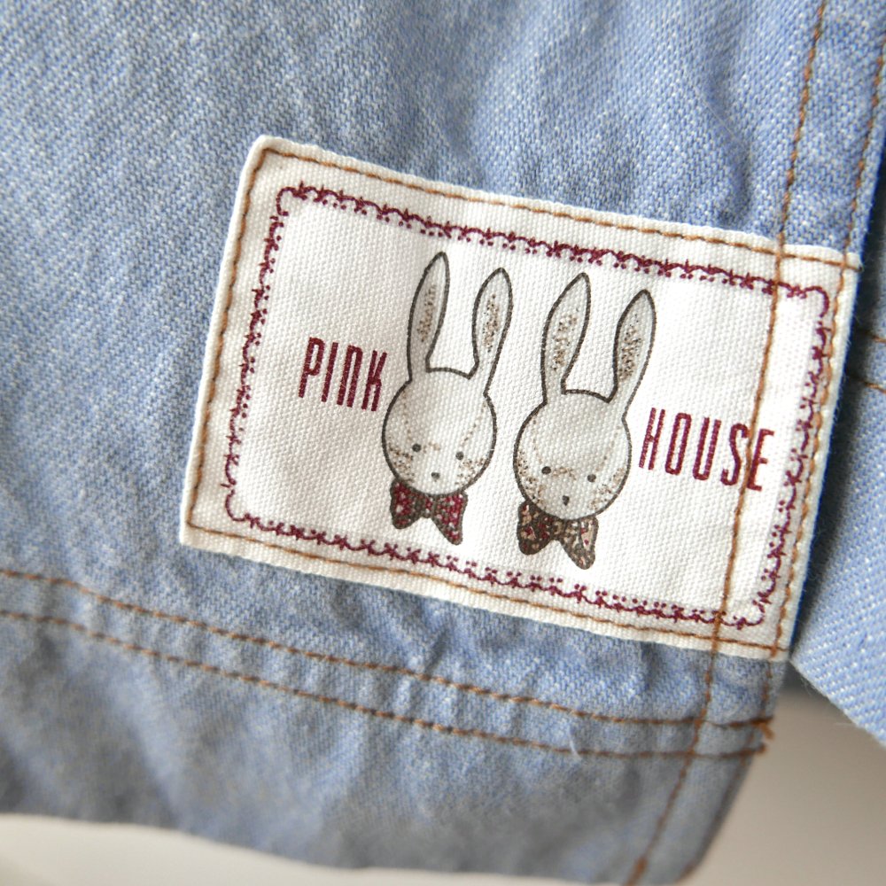 PINK HOUSE うさぎ刺繍+ワッペン ラップジャンパースカート－古着屋 