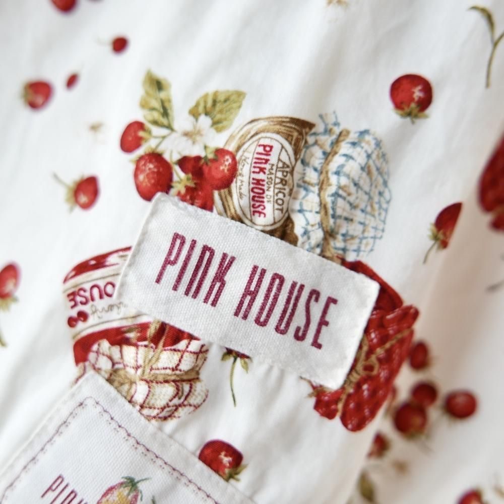 PINK HOUSE いちごジャムゼッケン ノ―カラージャケット-古着屋 PINK HOUSE いちごジャムゼッケン ノ―カラージャケット-古着屋
