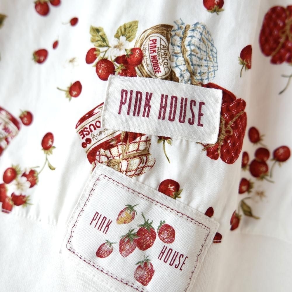 PINK HOUSE いちごジャムゼッケン ノ―カラージャケット-古着屋マッシュ