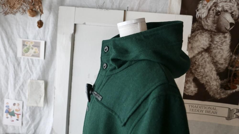 Green×Check ミディアムダッフルコート-古着屋マッシュ