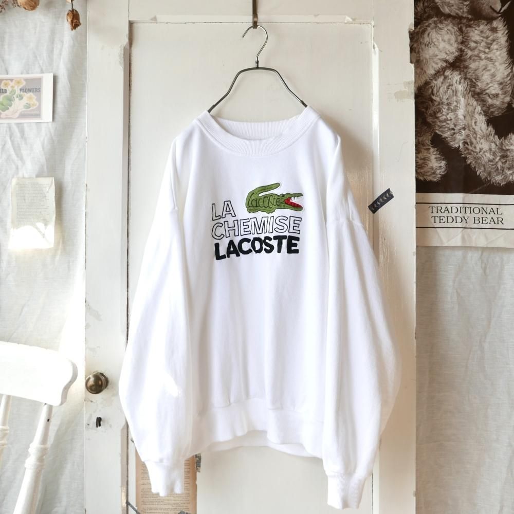 90s chemise lacoste スウェット デカロゴ 刺繍 グレー - スウェット