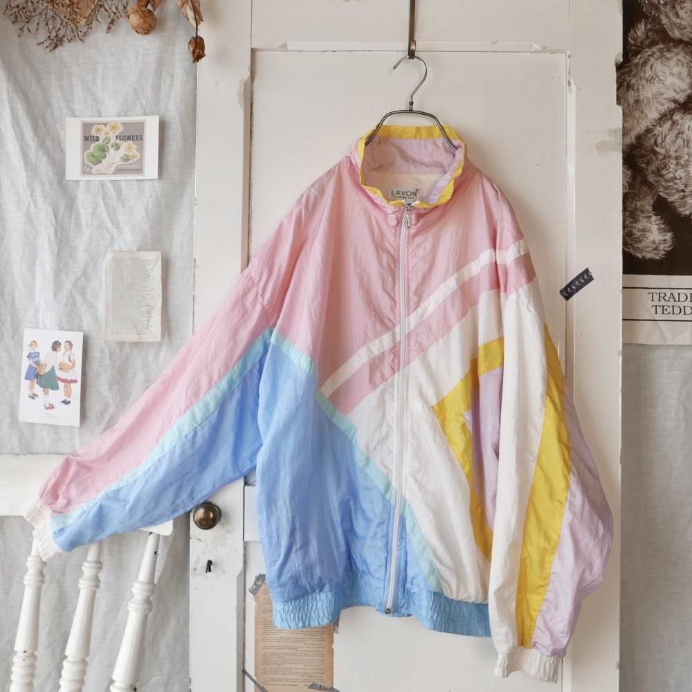 LAVON パステル切り替えナイロンジャケット/PINKー古着屋マッシュ