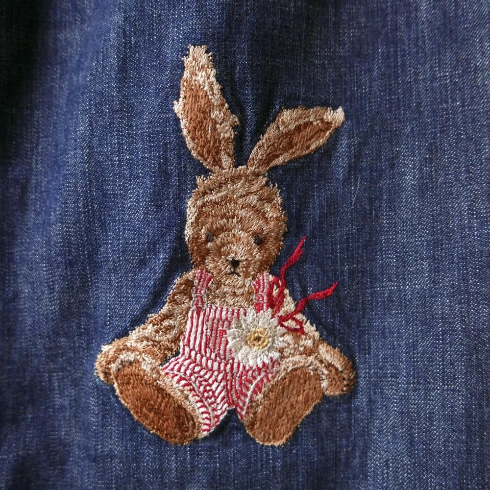 ピンクハウス　ウサギ刺繍 デニムオーバーオール　サロペット 紺オーバーオールうさぎ刺繍デニムパンツ【L】 - ピンクハウス