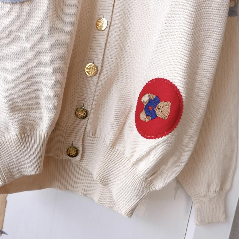 90's PINK HOUSE くまちゃんワッペンCOTTONカーディ-古着屋マッシュ 90's PINK HOUSE くまちゃんワッペンCOTTONカーディ-古着屋マッシュ