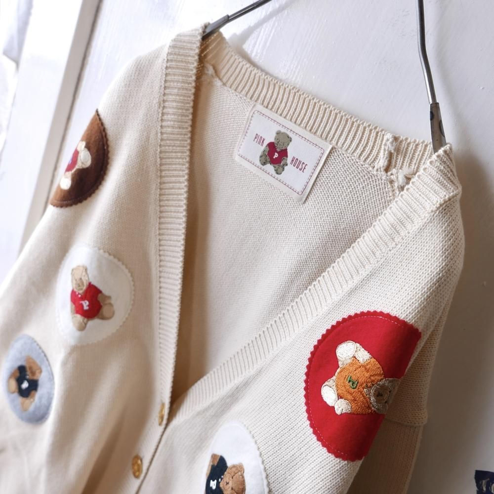 90's PINK HOUSE くまちゃんワッペンCOTTONカーディ-古着屋マッシュ 90's PINK HOUSE くまちゃんワッペンCOTTONカーディ-古着屋マッシュ