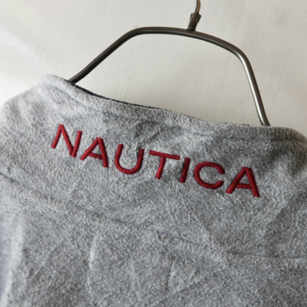 NAUTICA ロゴ刺繍ハーフジップフリースプルオーバー-古着屋マッシュ