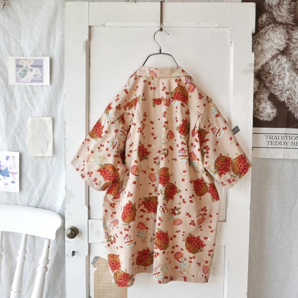 PINK HOUSE いちごとジャム瓶のシャツ-古着屋マッシュ