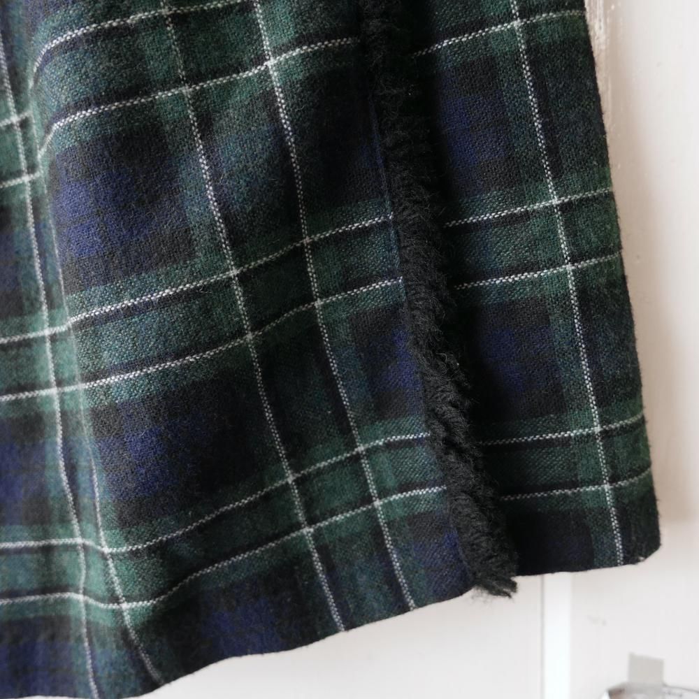 ブラックウオッチWOOLフリンジラップスカート-古着屋マッシュ ブラックウオッチWOOLフリンジラップスカート-古着屋マッシュ