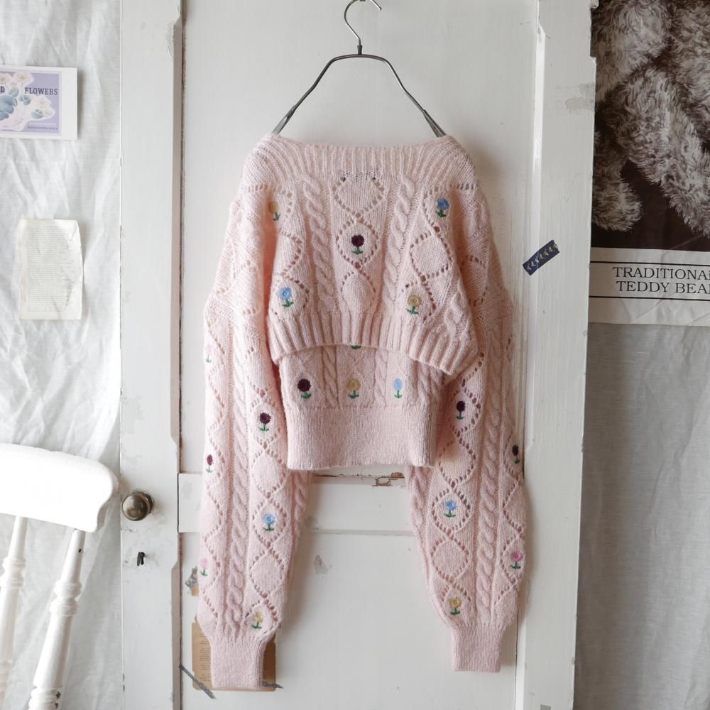 ZARA フラワー刺繍ニットアンサンブル ー古着屋マッシュ ZARA フラワー刺繍ニットアンサンブル ー古着屋マッシュ
