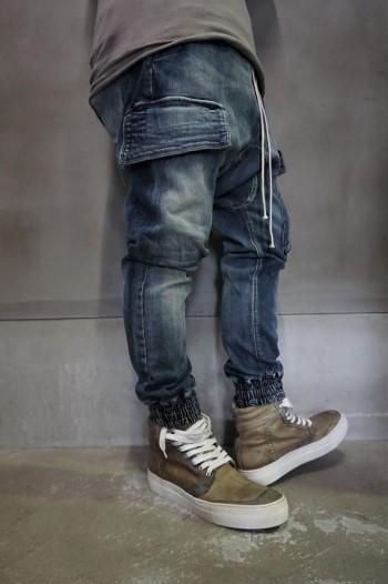 A.F ARTEFACT ag-5042 Washed Blue Denim Sarouel Cargo Pants
