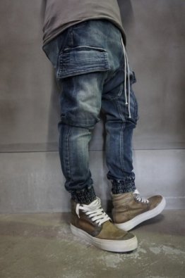 A.F ARTEFACT Stretch Denim Sarouel Washed Blue Cargo Pants