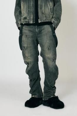  [ISŌ]:ANACHRONORM Damaged Denim Curved Trousers