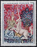 フランスの切手・つづれ織・一角獣と貴婦人・１９６５