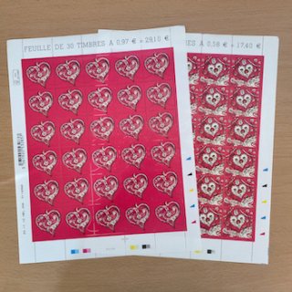 フランスの切手・2013年・バレンタイン・エルメス30枚シート2種