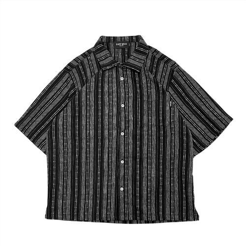 EAZY MISS  LAPEL HEMP SHIRT  BLACK