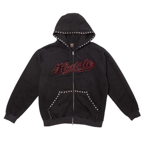 HODDLE  STUDDED INTARSIA SCRIPT ZIP UP HOODIE BLACK